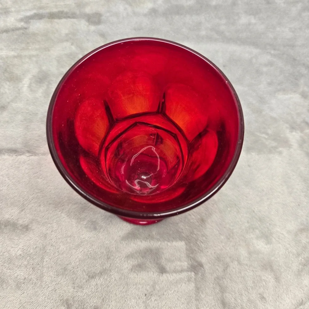 Vintage Ruby Red Glass Goblet Paneled‎ Footed Water Wine Glass 5.25 Inch